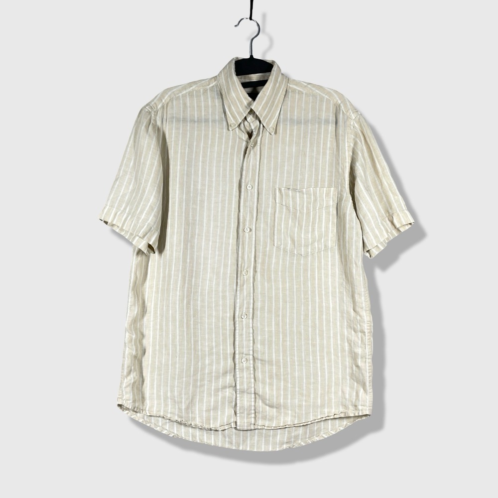 McNeal Button Down‎ Shirt Mens S Tan White Striped Pure Linen Summer Coastal